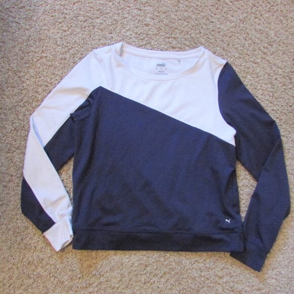 Puma Tops - Puma Small Navy Blue White Pullover Sweatshirt Elastic Bottom Band Soft